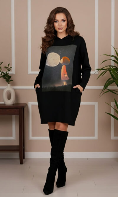 Haljina 48 El Hood - felpa brushed black - Curica & Mjesec