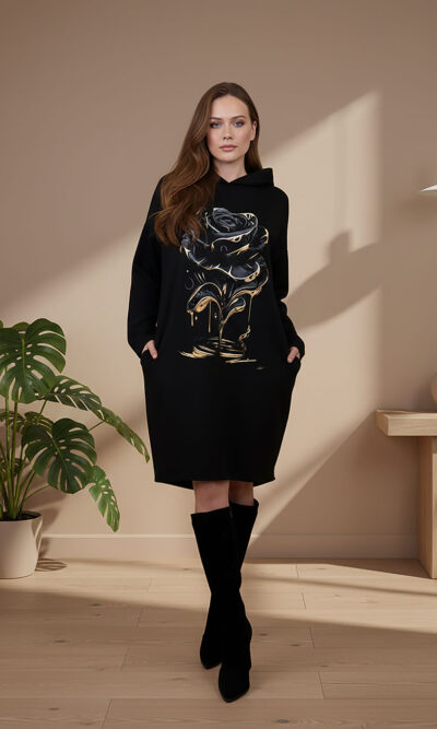 Haljina 48 El Hood - felpa brushed black - Black Rose