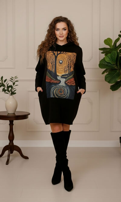 Haljina 48 El Hood - felpa brushed black - Full Moon