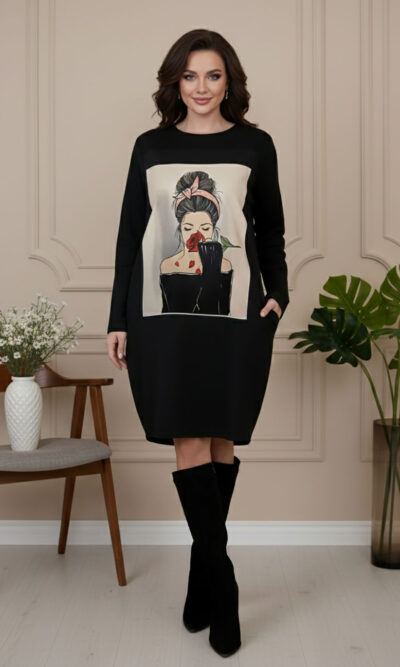 Haljina 46 Tigre deblja winter felpa - black