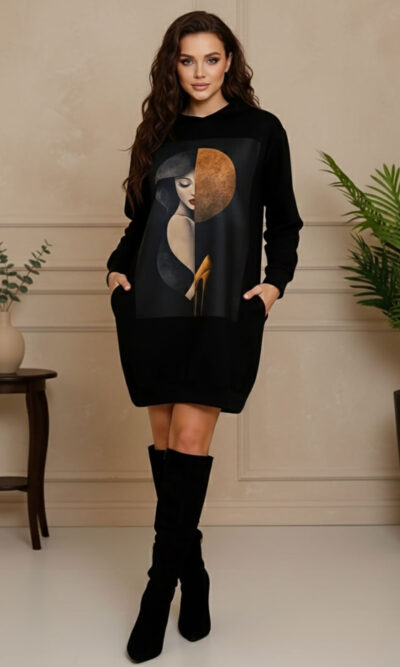 Haljina 48 El Hood - felpa brushed black - Golden Portrait