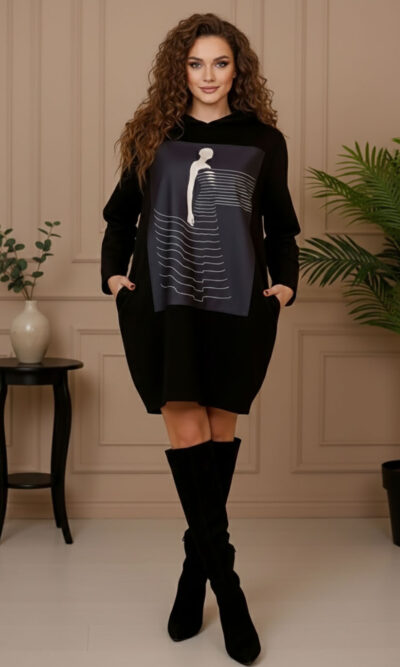 Haljina 48 El Hood - felpa brushed black - Odmotane Pruge