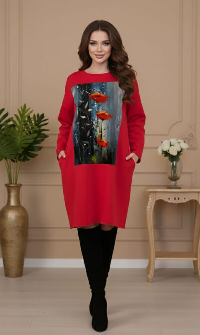 Haljina 46 Tigre deblja winter felpa - red