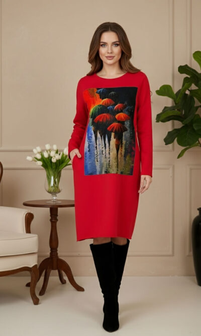 Haljina 46 Tigre deblja winter felpa - red