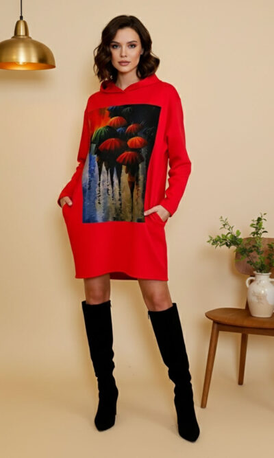 Haljina 48 El Hood deblja winter felpa - red