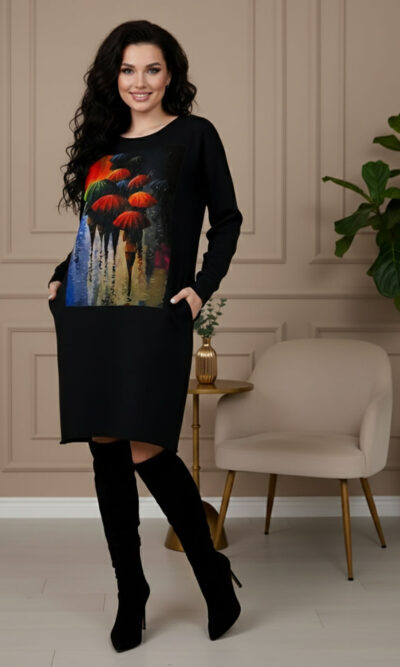 Haljina 46 Tigre deblja winter felpa - black