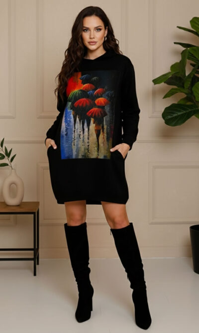 Haljina 48 El Hood - felpa brushed black - Rain