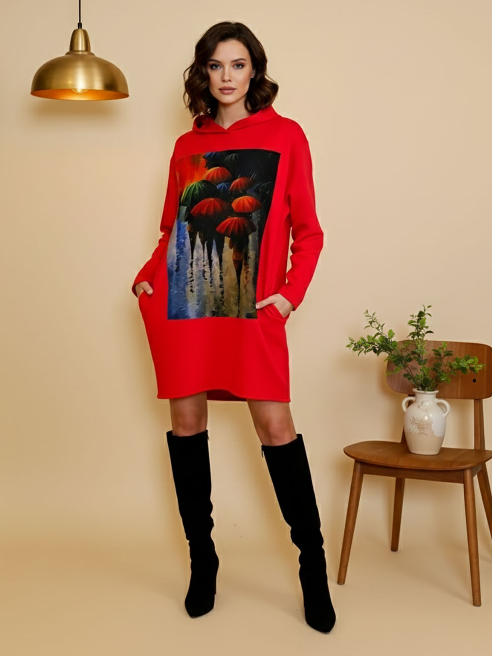 Haljina 48 El Hood deblja winter felpa - red