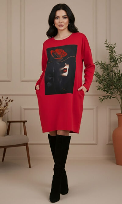 Haljina 46 Tigre deblja winter felpa - red