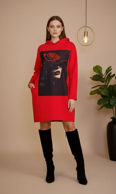 Haljina 48 El Hood - felpa brushed red - Red Lips/Rose