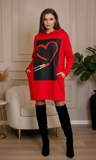 Haljina 48 El Hood deblja winter felpa - red