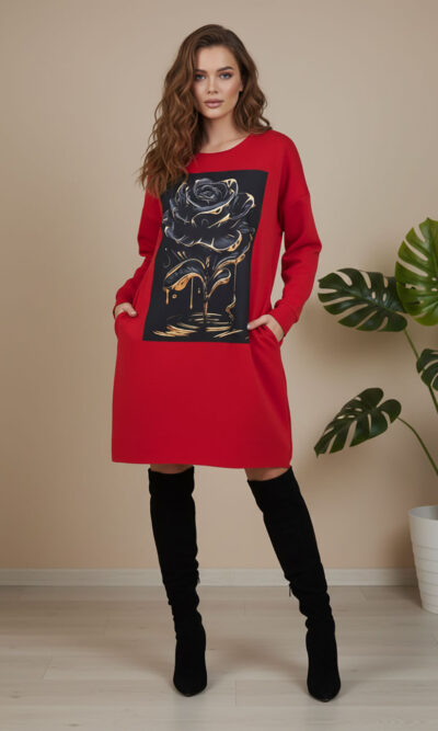 Haljina 46 Tigre deblja winter felpa - red