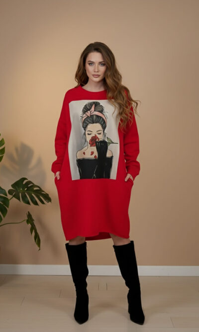 Haljina 46 Tigre deblja winter felpa - red