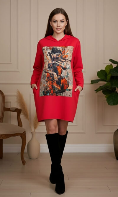 Haljina 48 El Hood deblja winter felpa - red